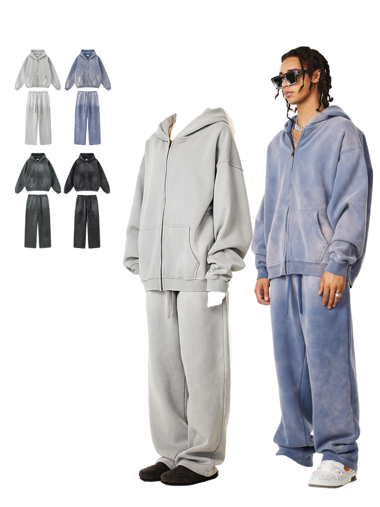 Washed Zipper Hoodie Tracksuit