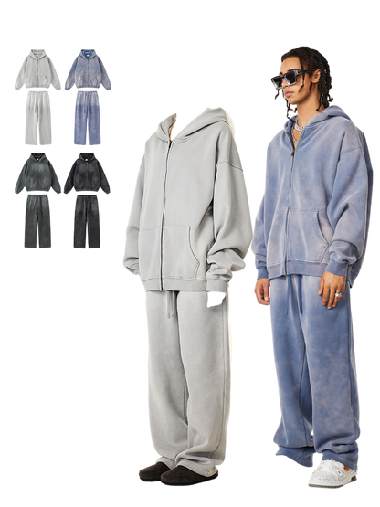 Washed Zipper Hoodie Tracksuit