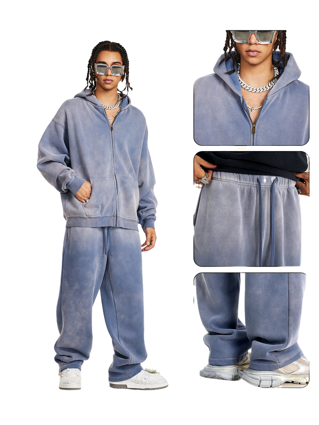 Washed Zipper Hoodie Tracksuit